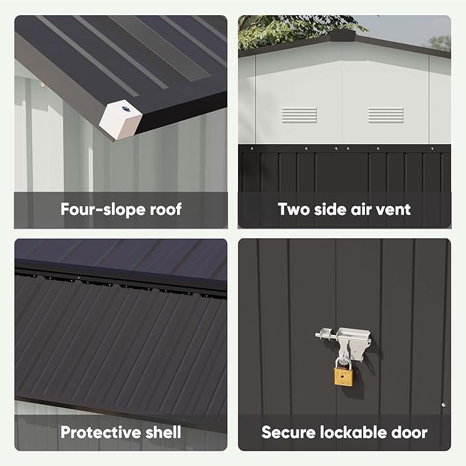 Patiowell 10 X 12 FT Barn Style Metal Storage Shed for Outdoor, Steel Yard Shed with Design of Lockable Doors, Utility and Tool Storage for Garden, Backyard, Patio, Outside Use