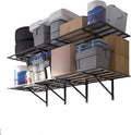 Garage Storage Shelving Wall Mounted, 2 Pack 2x6Ft, Loads 1600 Lbs Heavy Duty Sturdy Shelves, Folding Strong Garage Organiser, Storage Racks Units, Black Metal Floating Adjustable Wall System Shelf