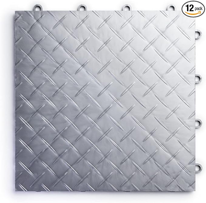 Big Floors RaceDeck Diamond Plate Design, Durable Interlocking Modular Garage Flooring Tile (Alloy, 12 Pack of 12 x 12" Tiles)