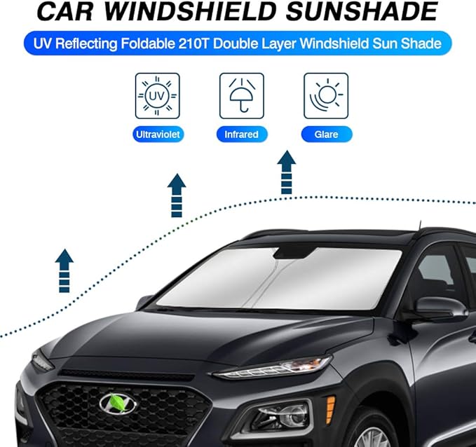 KUST Windshield Sun Shade for 2018-2023 Hyundai Kona Accessories Sunshade Window Sun Visor Protector Foldable Blocks UV Rays Keep Your Car Cooler