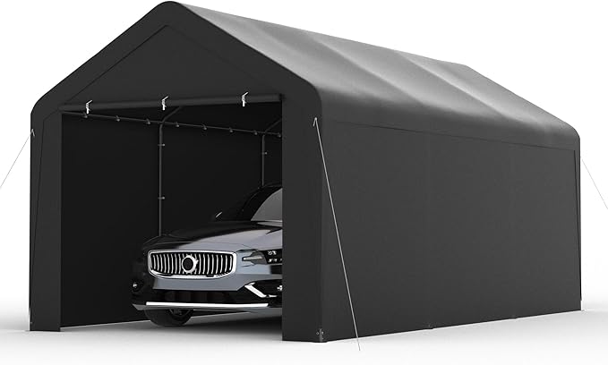 Carport 10x20 Heavy Duty Portable Garage w/Removable Sidewalls & Roll-Up Door Car Canopy Party Tents Waterproof UV Resistant All Weather Car Port for Trucks,Boats (Black)