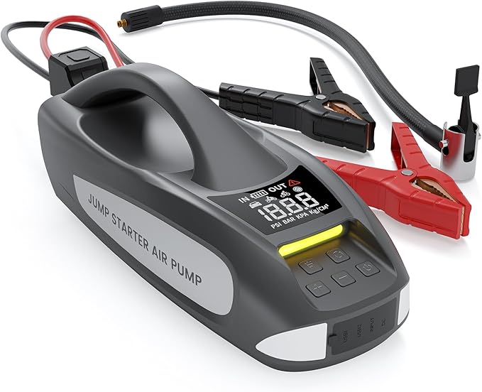 6000A Jump Starter with Air Compressor, 27000mAh 160PSI Portable Car Battery Jump Starter, 12V Battery Pack (All Gas 12L Diesel)