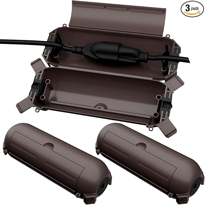 Flemoon [3 Pack] Outdoor Extension Cord Waterproof Cover, Weatherproof Electrical Connection Box for Outdoor Plug, Outlet, Outdoor Outlet, Socket, Halloween, Christmas Holiday Decoration Light, Brown