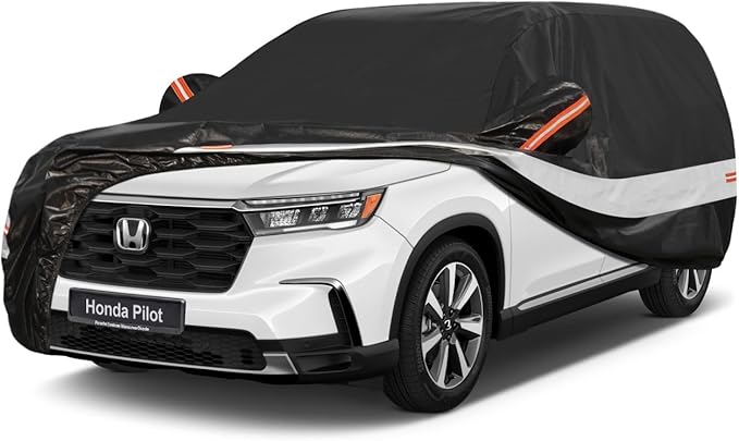 10 Layers SUV Car Cover Custom Fit for Honda Pilot (2008-2025) Waterproof All Weather for Automobiles, Outdoor Full Cover Sun UV Rain Protection with Cotton.Black