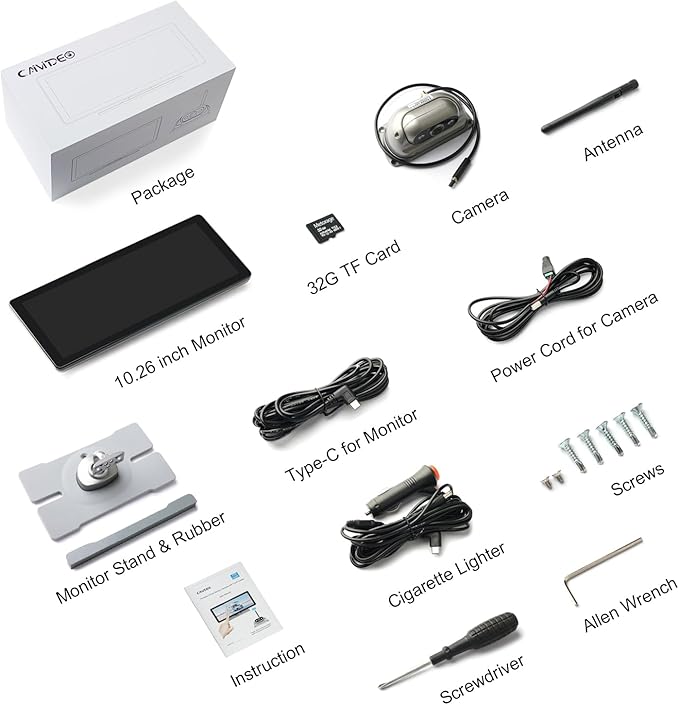 2.5D Display Wireless reversing Camera System FHD 1080P 10.26-inch touchable Display high-Definition Recording reversing Camera Suitable for RV Truck Trailer Wireless Stable Signal Transmission