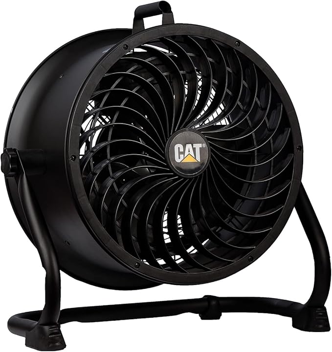 CATERPILLAR 14 inch Heavy Duty Industrial High Velocity Drum Air Circulator Utility Shop Floor Fan, 360 degree Pivoting Metal Drum Head, 2300 CFM, Dual Ball Bearing 4-speed Motor, BLACK