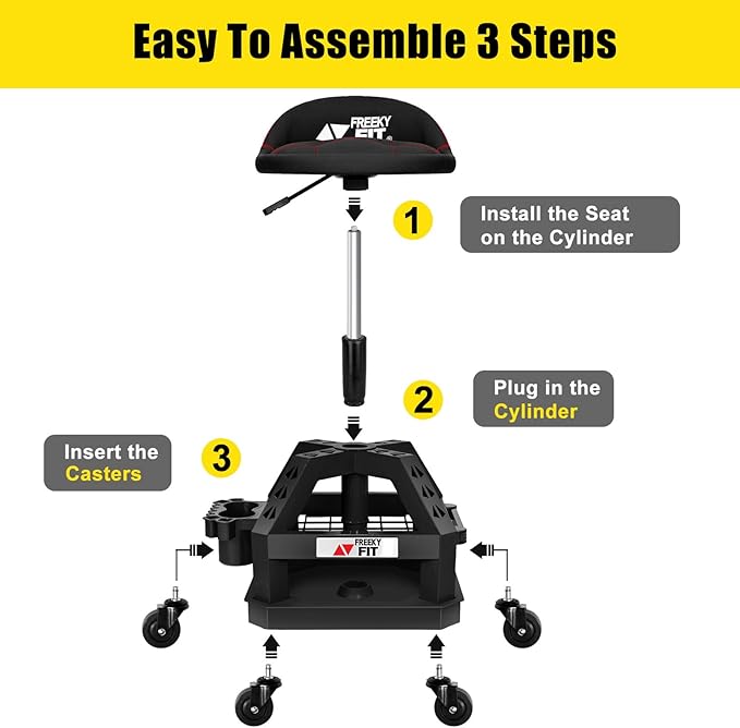 Rolling Shop Stool for Garage with Casters, DO02-Adjustable Height 360° Swivel Shop Seat with Tool Tray Storage, 330 LBS Capacity Padded Mechanic Stool, Magnetic Tool Hold, Heavy Duty, Black