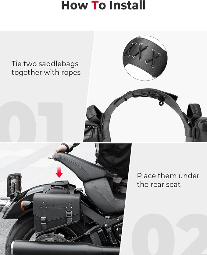 KEMIMOTO Motorcycle Saddlebags Leather Side Bags 12L Compatible with Sportster 883 1200 Softail Low Rider S Cruiser Dyna V-star Shadow Vulcan Rebel