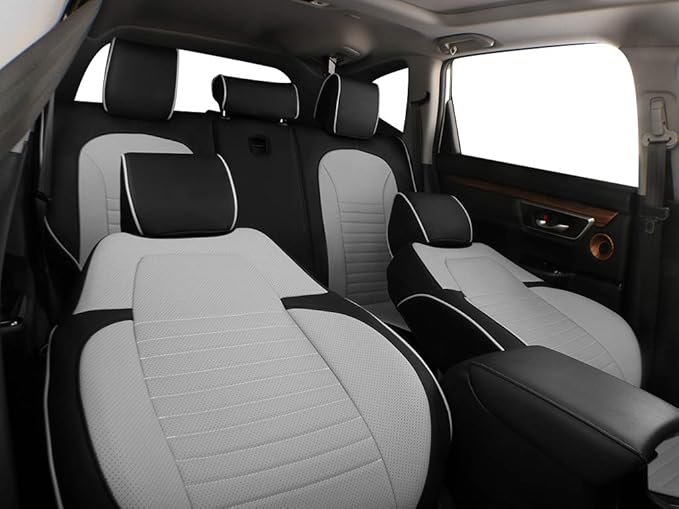 EKR Accord Seat Covers for Cars Honda Accord LX 2018 2019 2020 2021 2022(Rear Row W/Solid Backrest),Leather Seat Covers,Automotive Seat Covers,Car Seat Protector,Leather(Black/Gray)