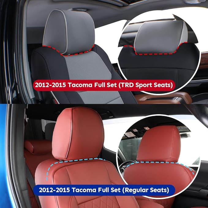 EKR Custom Fit Tacoma Leather Car Seat Covers for Select Toyota Tacoma 2012 2013 2014 2015 (Regular Seats)- Full Set,Leather(Burgundy)