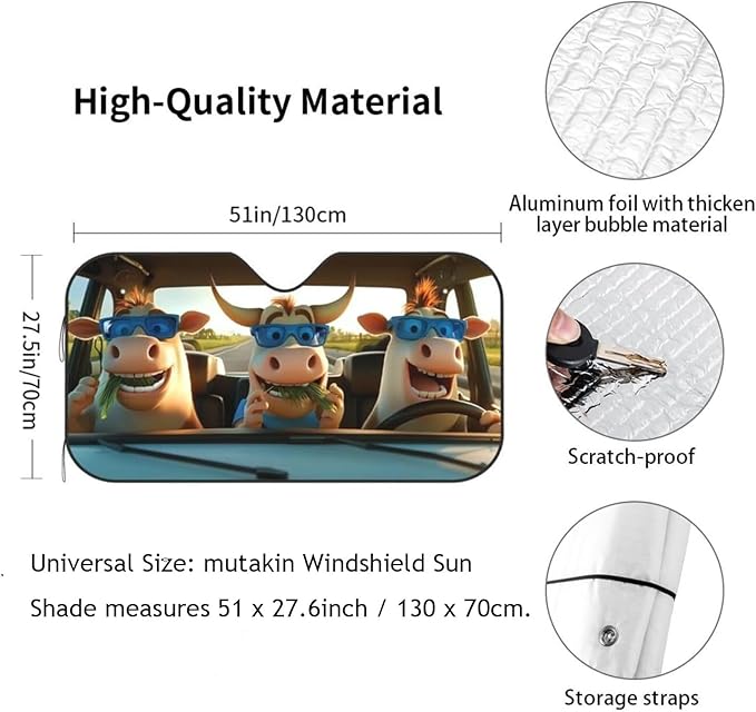 Funny Cow Car Sun Shade Windshield Sunshade Foldable Front Window Shield Cover for Truck SUV