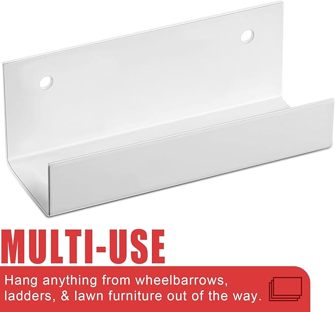 Blulu 4 Pieces Wall Mount Ladder Wall Wheelbarrow Hanger Steel Garage Storage Hook Wheelbarrow Hanger Heavy Duty Garage Storage Organizer for Hang Ladders Carts Chair Bicycle(White)