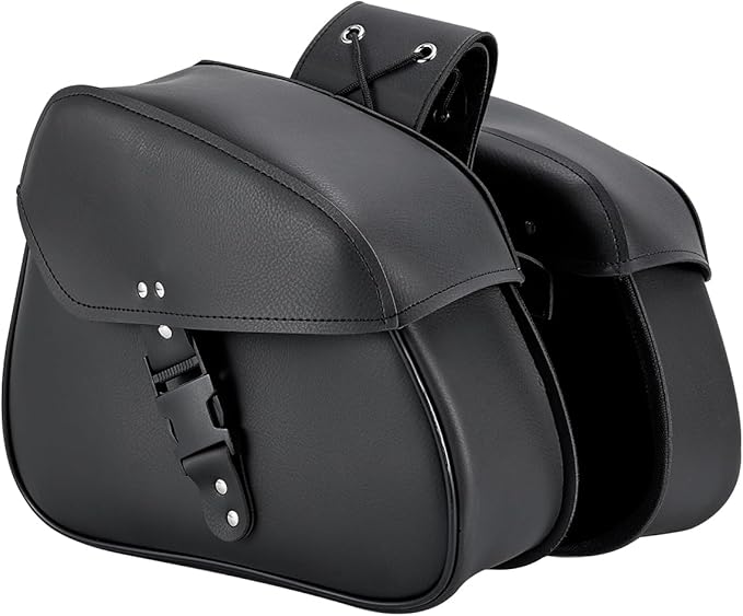 Motorcycle Saddle Bags Synthetic Leather Luggage Bag Waterproof Throw Over Saddlebags For Motorcycle Softails Sportsters Choppers Dyna V-star Shadow (Single Buckle, Black, 12.6 X 8 X 10)