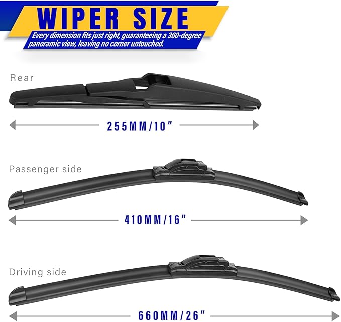 3 wipers Replacement for 2013-2018 Toyota RAV4, Windshield Wiper Blades Original Equipment Replacement - 26"/16"/10" (Set of 3) U/J HOOK