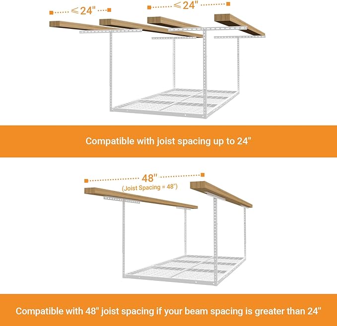 4x6ft Overhead Garage Storage Rack, Heavy Duty Metal Ceiling Shelf, 22'' to 40" Adjustable Dropdown, 450lbs Loading Weight Capacity, White