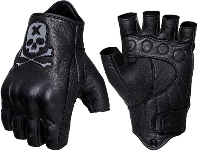 Goatskin Leather Motorcycle Motorbike Powersports Racing Gloves Reflective Skull Touchscreen for Men and Women Model