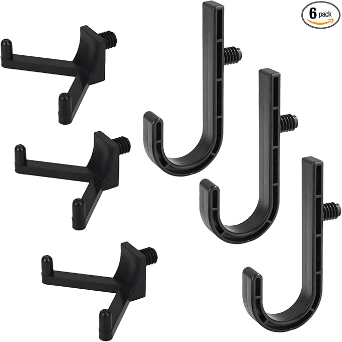 WIN&YING 6 Pack Storage Shed Hooks for Suncast, Black Single-Head J Hook & Double-Head V Hook Set, Storage Sheds Tool Hangers Organization Accessories for Hanging Shovels & Rakes & Scissors Tools