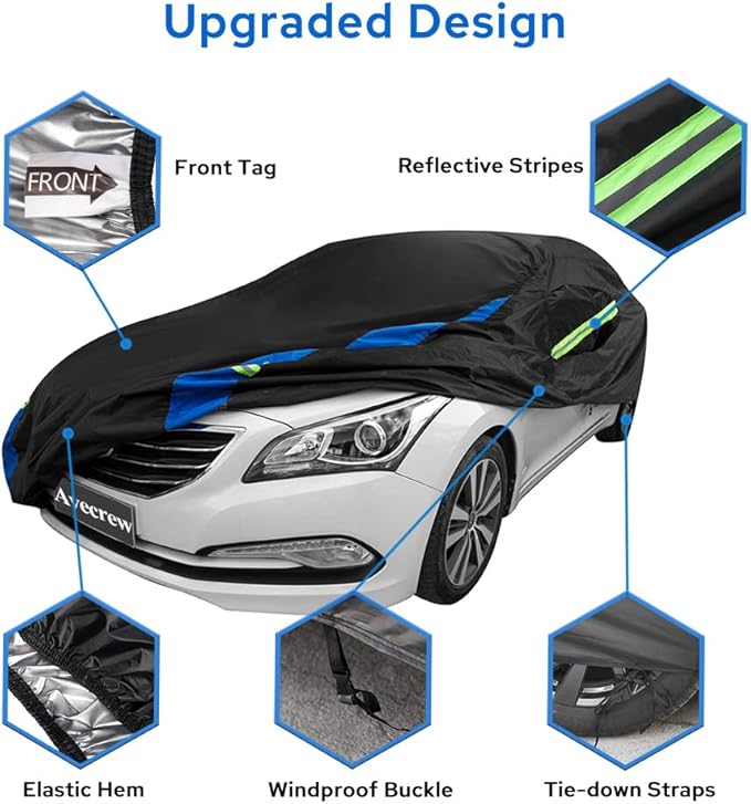 Avecrew Car Cover Waterproof All Weather for Automobiles, Outdoor Heavy Duty Full Exterior Covers for Sedan(186"-193")