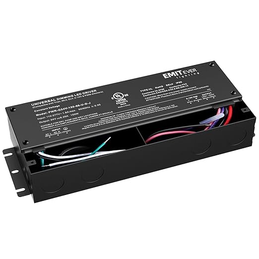 EMITEVER Dimmable Led Driver, 150W AC 110V-277V to DC 24V Transformer, 5-in-1 Dimming: ELV/MLV/TRIAC / 0-10V / 1-10V / 10V PWM/Potentiometer, Waterproof IP67 and UL Listed