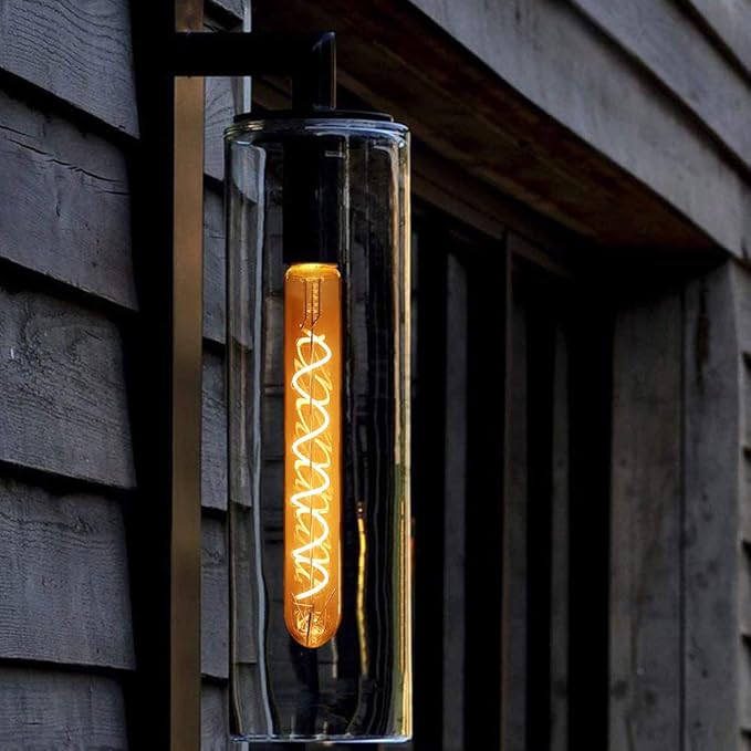 Vintage LED Spiral Filament Bulb T10, 8.9inch Long Tubular Dimmable Edison Light Bulbs,E26 Base,Amber Glass,Warm White,2200K, 400LM(40W Equivalent), Pack of 4