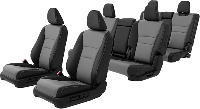 Custom Fit for Honda Pilot Seat Covers - Car Seat Covers Full Set for Pilot LX EX 2016 2017 2018 2019 2020 2021 2022 8 Seats, Leather Automotive Seat Covers, Black Grey