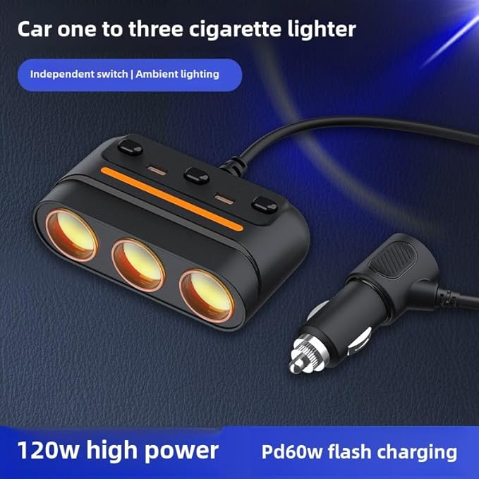 3 - in - 1 Cigarette Lighter Adapter with PD/QC Fast Charging, Independent Switches Car Charger, RGB LED Indicator Lights - Universal Cigarette Lighter USB Charger for Cars, SUVs