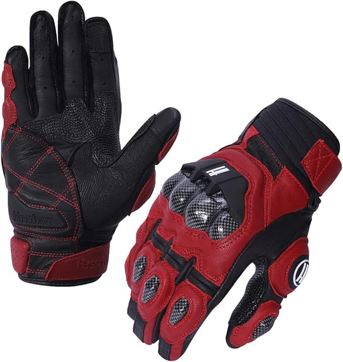 Harssidanzar Breathable Leather Motorcycle Gloves Touchscreen for Men Women KM046