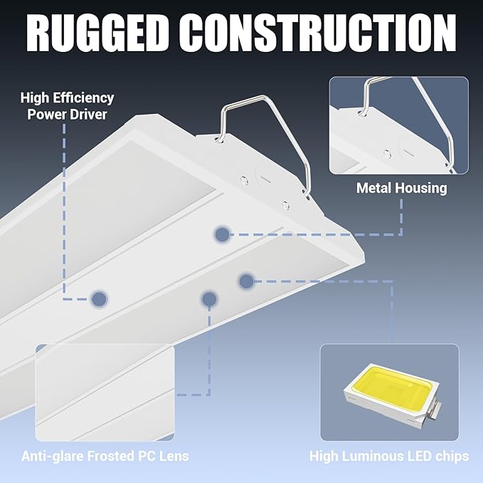 LED Linear Shop Lights 300W, 45000LM Led High Bay Lights 5000K Daylight 120-277V,Led Garage Light for Shop Workshop Store Commercial Supermarket Warehouse Basement Exhibition Room ETL-1Pack