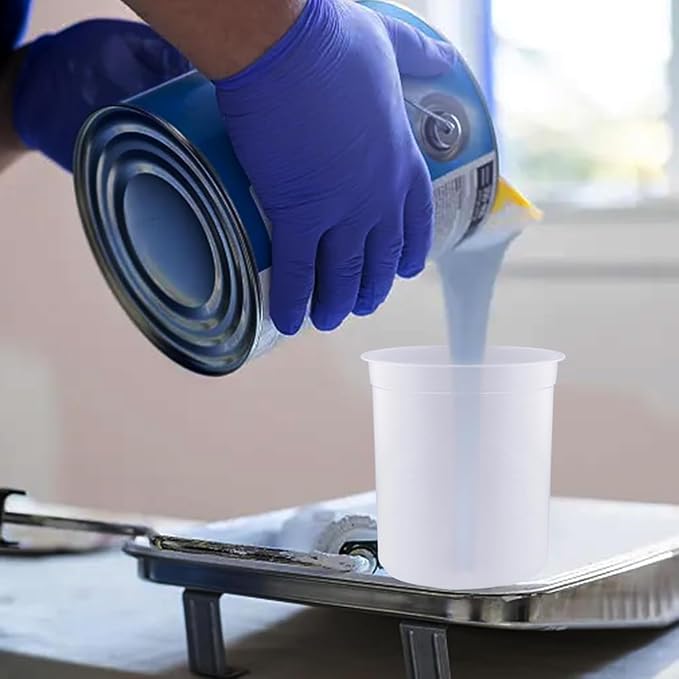 Disposable Paint Sprayer Mixing Cup for Automotive Paint Gun, HVLP Paint Spray Paint Gun 20 Ounce (600ml) Kit with 50 Cups and Lids System, 1 Hard Cup with Retainer Ring and 10 Plugs