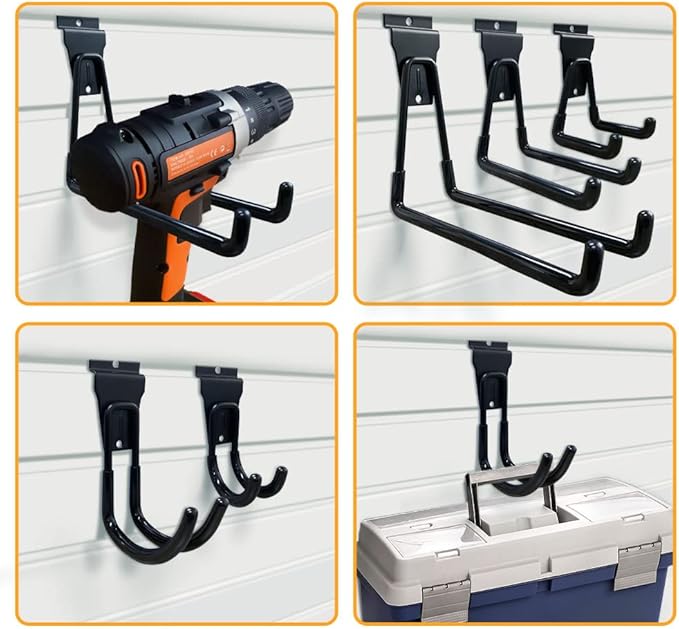 Slatwall Hooks, Slat Wall Accessories Multi Size Garage Hooks Storage Utility Hanging Hooks Wall Mount Tool Holder for Ladder Garden Tools (14 Pack, Black)