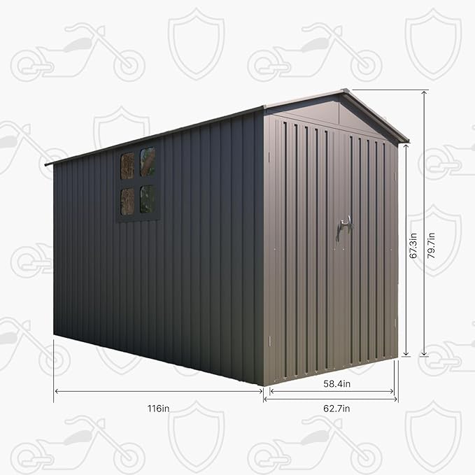 5’ x 10’ Motorcycle Storage Sheds, Metal Shelter & Garage with Windows and Lockable Door Handle, Heavy Duty Vehicle Shed for All Weather, Track System Included, Anthracite