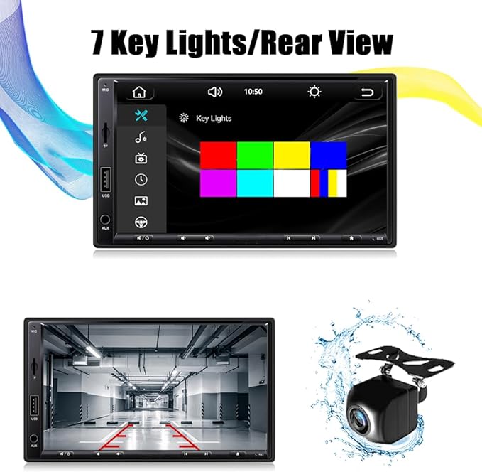 7 Inch Double Din Car Stereo with Wireless Apple Carplay & Android Auto Navi Radio Head Unit with Touch Screen Bluetooth AM/FM Receiver/Mirror Link/Backup Camera/TF/AUX/USB Input