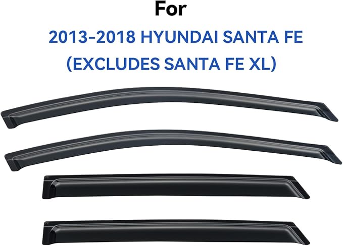 Window Visors Rain Guards Shield for 2013-2018 Hyundai Santa Fe, Out-Channel Window Vent Wind Deflectors Visors Shades for 13-18 Santa Fe (EXCLUDES Santa FE XL)