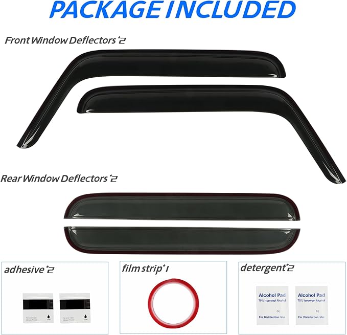 Rain Guard Fit for 2007-2017 Jeep Wrangler Unlimited 4-Door & 2018 Jeep Wrangler JK Unlimited 4-Door, Outside Mount Side Window Visor Deflector, Dark Smoke Vent Shade Shield, 4pcs