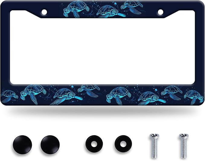 Sea Turtle License Plate Frame Blue Turtles License Plate Stainless Steel Funny License Plate Holder Ocean Animal Car Accessory Car Decoration 12.3" x 6.3" Fits Standard Vehicles Size