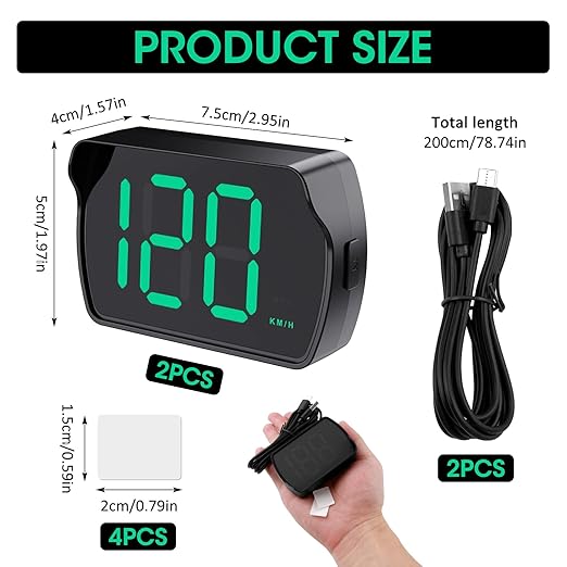 2 Pack GPS Digital Speedometer for Car MPH, Universal HUD Speed Meter with LED Large Font Head Up Display Car Accessories with USB Cable, Plug Play for Truck Motor SUV Golf Cart All Vehicles