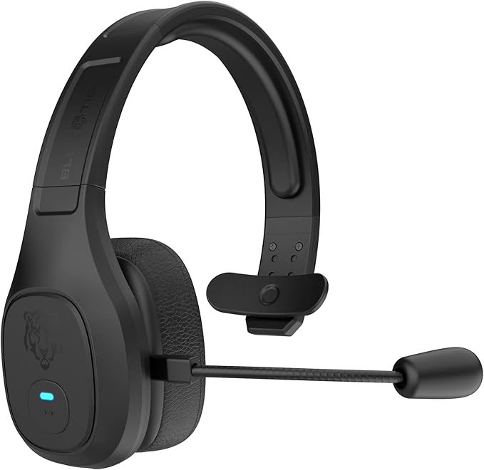 Blue Tiger Storm Black - Premium Trucker Bluetooth Headset - Wireless Noise Canceling Mono Headset with Mic - High-Fidelity Sound, 30-Hour Talk Time, USB-C Charging - for Truck Drivers, Bluetooth 5.0