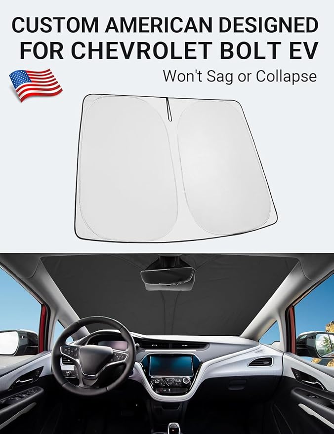Proadsy 2025 Upgrade Windshield Sunshade Custom Fit 2017-2024 2025 Chevrolet Chevy Bolt EV LT, Premier Hatchback Reflective Heat Sun UV Protector Foldable Front Window Shade Accessories