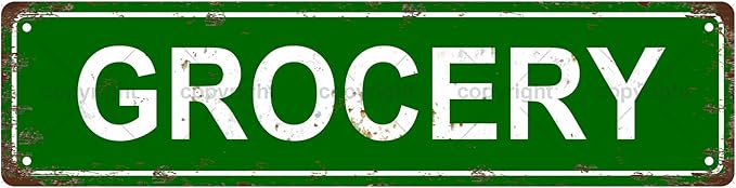 GROCERY Space Vintage Metal Tin Sign, Street Sign, Home Decor, Room Decor, Wall Decor, Bathroom Decor, Bar Decor, Cafe Decor, Garage Decor, 16 x 4 Inch