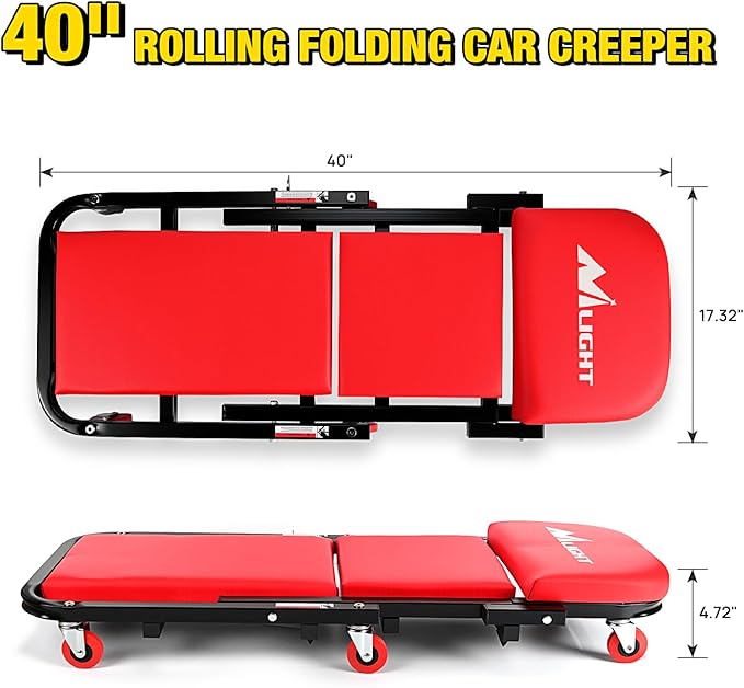 Nilight 40" Z Creeper - 2-in-1 Folding Rolling Mechanic Seat, 40 inches Adjustable Lay-Down or Sit Garage Chair, 330 lbs Capacity, Red Black