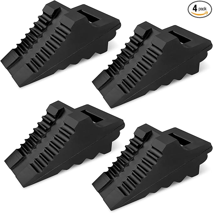 ROBLOCK Solid Rubber Wheel Chocks Heavy Duty Trailer Chock, G.V.W. Up to 8T, 4 Pack Black, 8.6" L x 3.7 W x 4.7" H for Car, Travel Trailers, RV, Truck, and ATV, for All Weather Use
