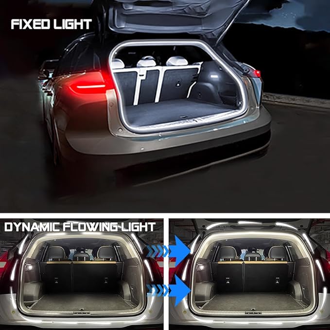 Upgrade Dynamic Flowing Car LED Trunk Light Strip, 79Inch Universal Flexible Cutting Silicone Waterproof Neon Lights Strip, 12V Interior Ambient Lighting for Cars SUVs(White)