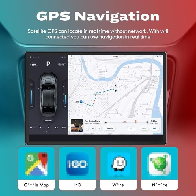Kunfine Car CarPlay Android Auto Navigation Stereo GPS Radio Camera Display 13.1" QLED Touchscreen Headunit Tablet Media Player for Peugeot 301 2013-2022, if Applicable Octa Core 2G+32G Gloss Black
