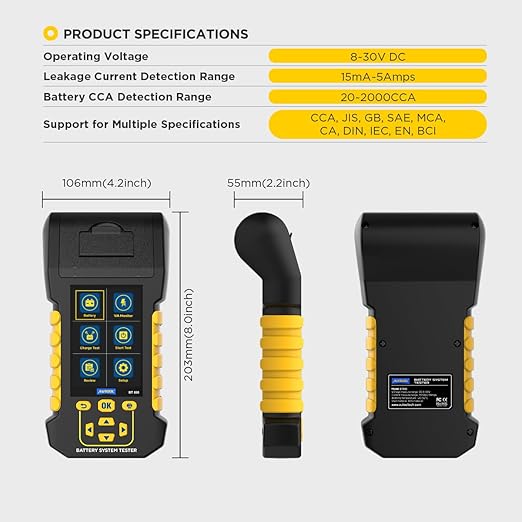 Car Battery Tester 12V/24V Digital Automotive Batteries & Alternator Diagnostic Tool, 20-2000 CCA Load Capacity Charging Cranking System Tester for Truck Marine Motorcycle SUV Boat (Built-in Printer)