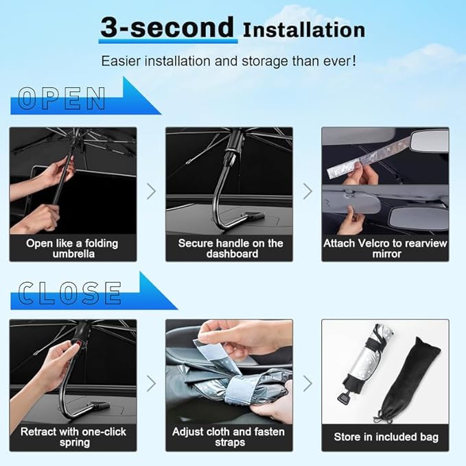 SXCY for 2025 Toyota 4Runner Windshield Umbrella Sunshade [Easier Foldable] for 2025 Toyota 4Runner Accessories 2025 4Runner Sunshade Umbrella 2025 4Runner Windshield Umbrella Shade