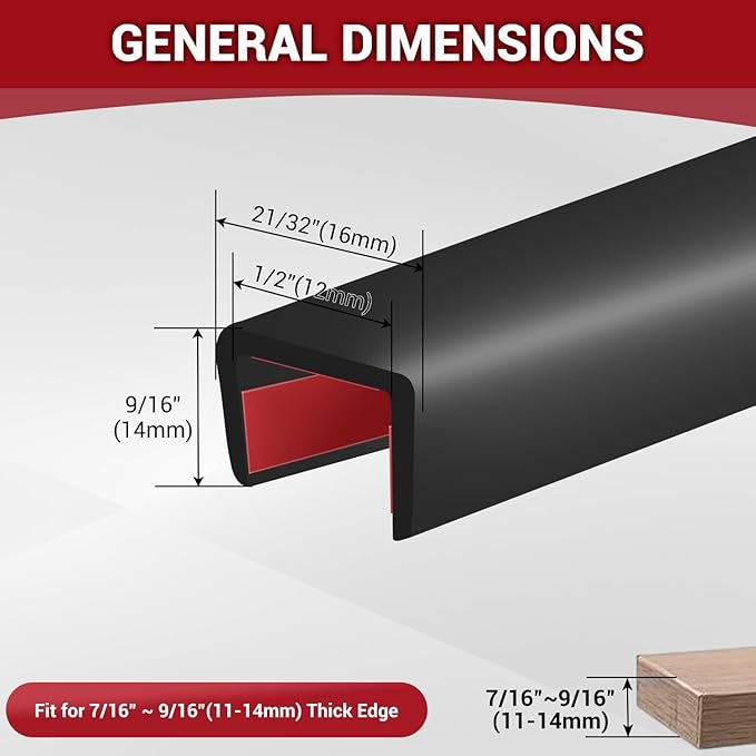 Rubber Edge Trim, 1/2" Self Adhesive Flexible U Channel Edge Protecter for Plywood, Tables, Desks, Cabinets, Counter Top, Wide U Shaped Edge Trim, Edge Banding, Black Color, 20Ft