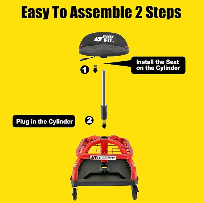 Rolling Shop Stool with Wheels, Garage Work Mechanic Stool with Backrest, Roller Mechanic Chair, Adjustable Height, 360° Swivel, Tool Tray Storage, 330 LBS Capacity, Heavy Duty, Red