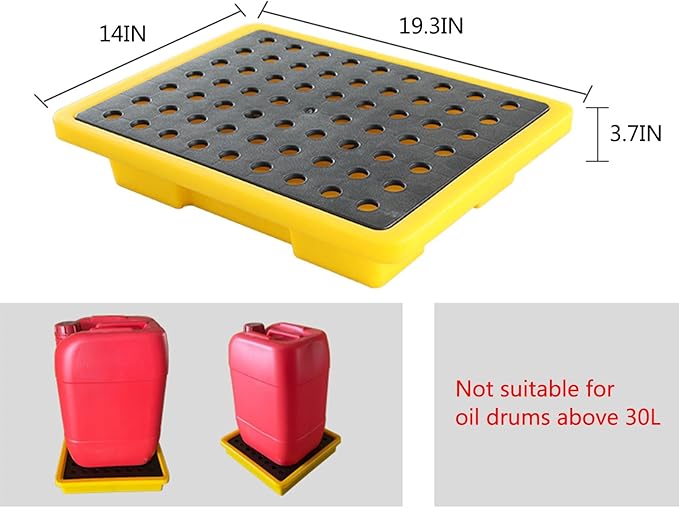 Drum Containment Spill Pallet, Industrial Nestable Oil Drums Leak-Proof Tray, Garage Storage Detachable Anti Slip Polyethylene Platform with Drain (Color : Yellow-5 Pack, Size : 19.3"x14"x3.