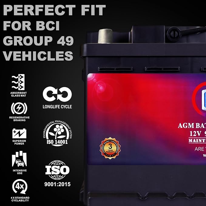 Mighty Max Battery MM-H8 Start and Stop Car BCI Group 49 12V 95Ah, 160RC, 900 CCA Rechargeable AGM Car Battery