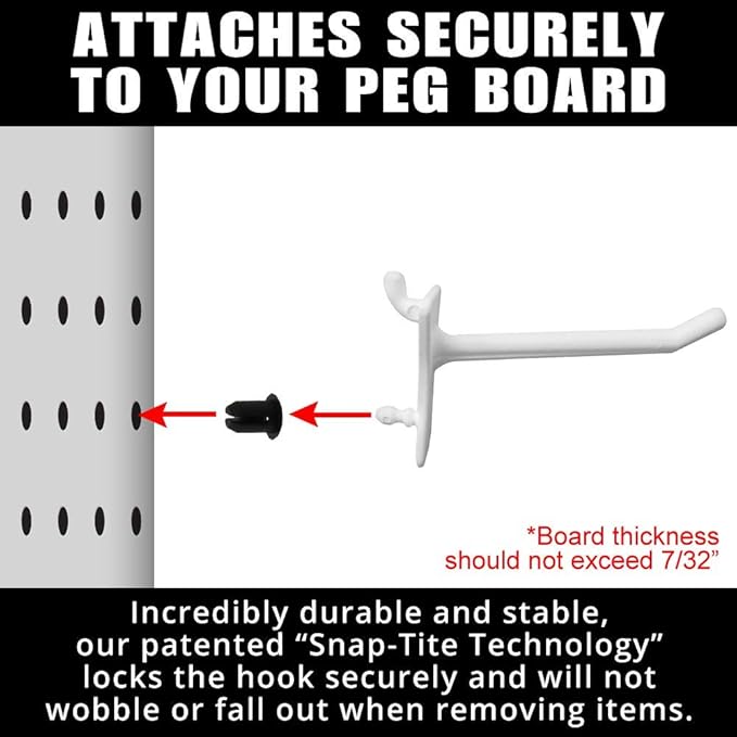 PegPro® 2" Hooks Kit for Standard “Wood Fiber” pegboard – Durable Plastic Pegboard Hooks - for Garage, Kitchen, Craft Room, and More (2" Hook - 24 Pack, White)